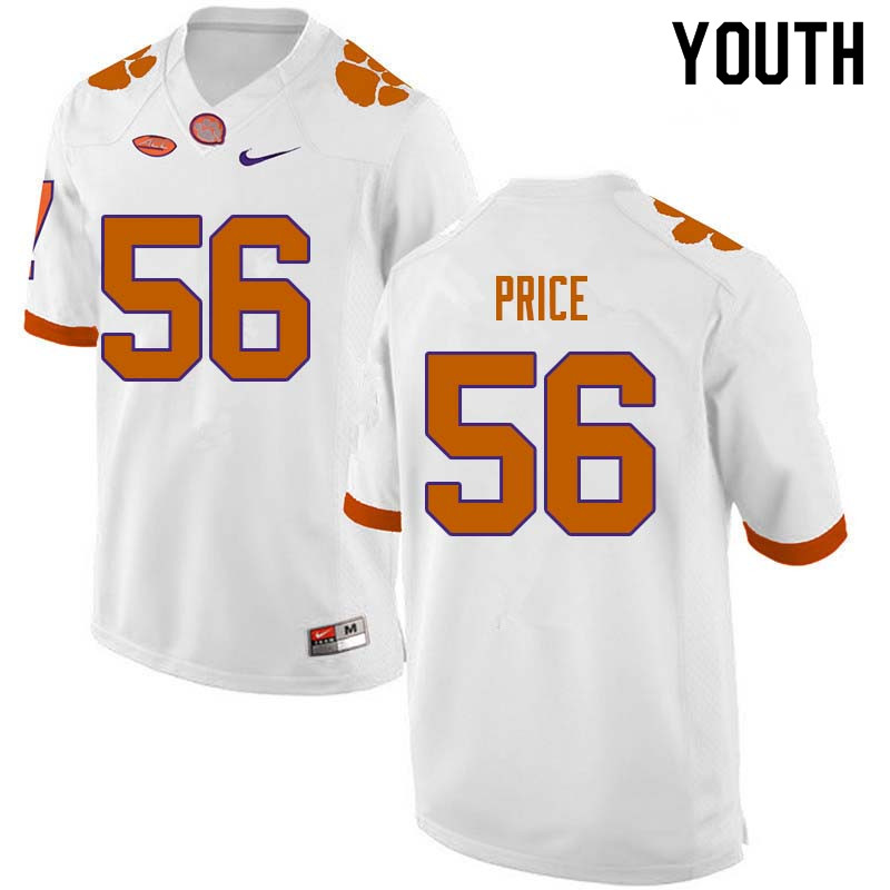 Youth #56 Luke Price Clemson Tigers College Football Jerseys Sale-White
